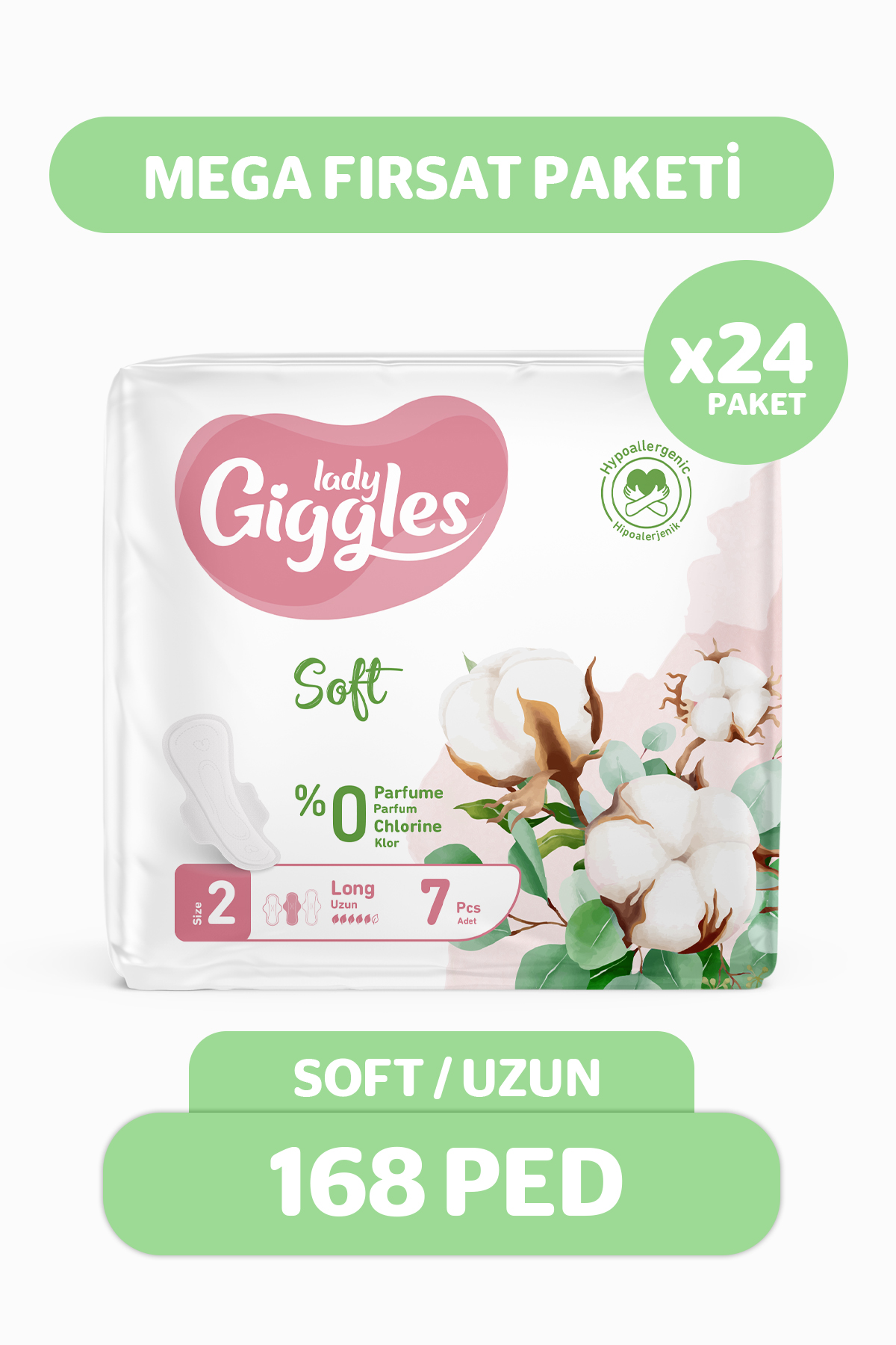 Giggles Lady Soft Hijyenik Ped Uzun Mega Fırsat Paketi 168 Adet